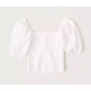Abercrombie White Ribbed Puff Sleeve Blouse
